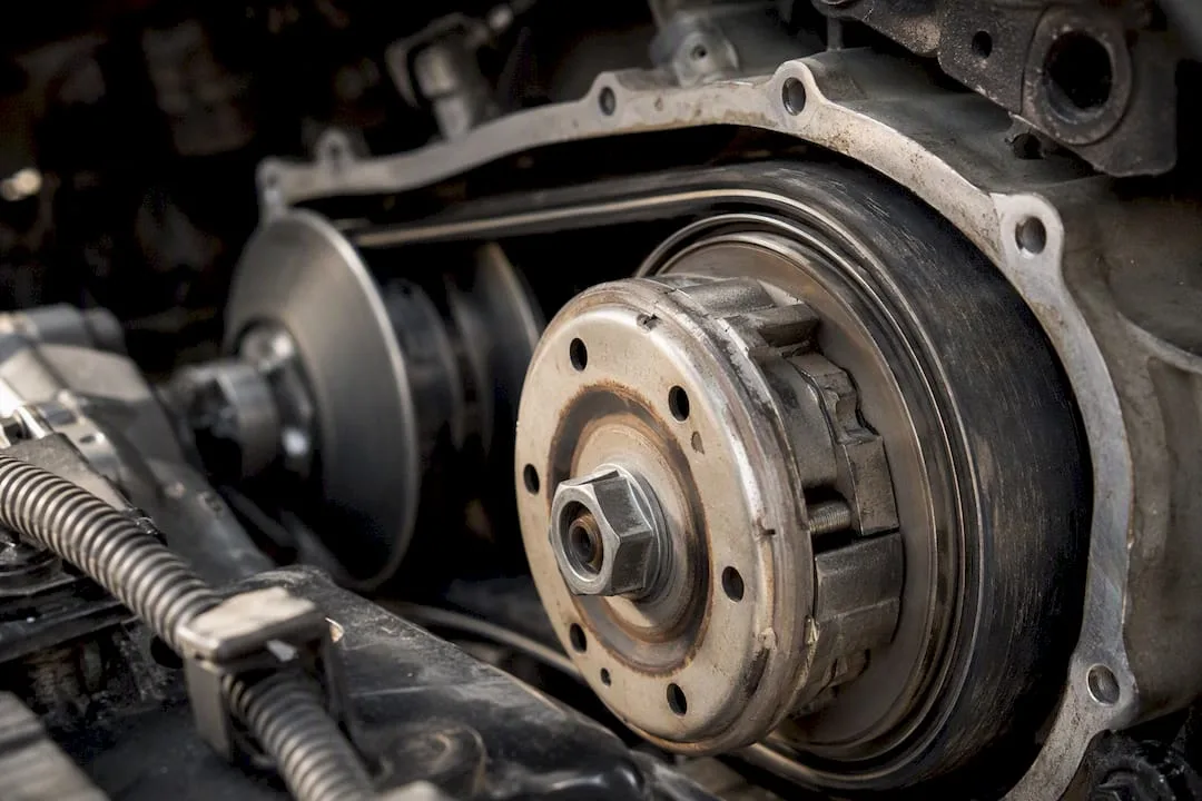 Close-up of worn CVT transmission belt