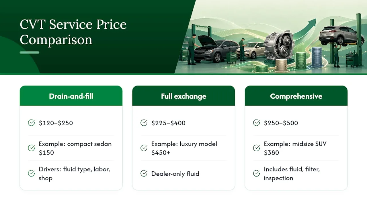 Price comparison of CVT fluid services