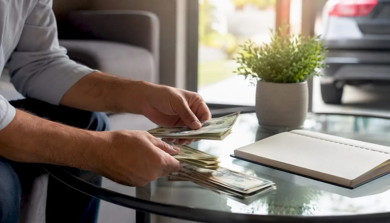 Hands counting cash for car down payment