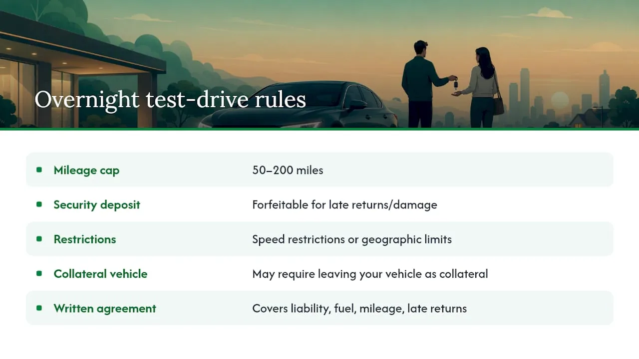 Diagram of overnight test drive conditions and limits