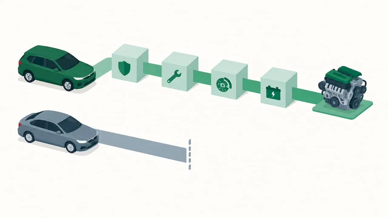 Illustration comparing CPO and used-car warranty coverage