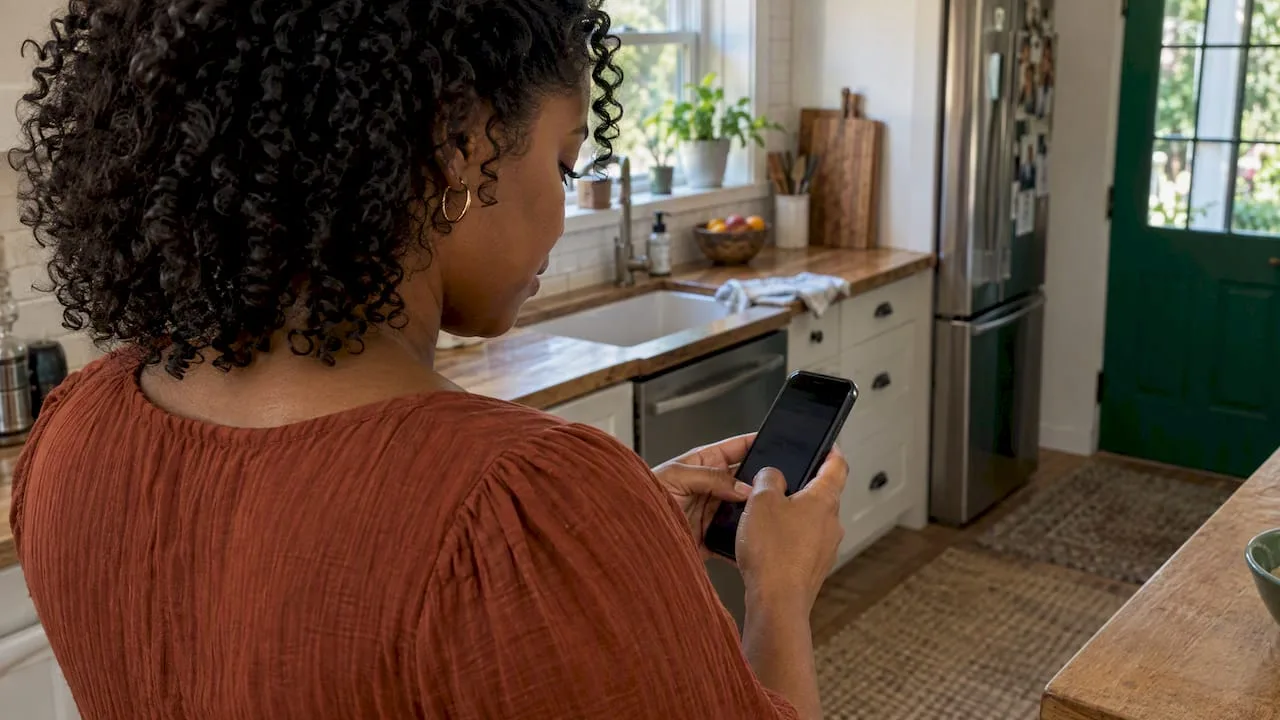 Woman completing auto loan prequalification on phone